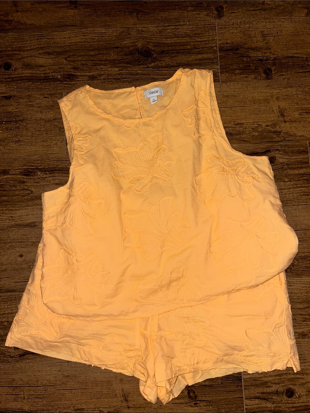 CeCe Sherbet Orange Embroidered Sleeveless Short Set